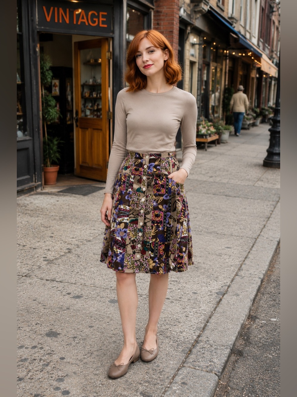 Vintage Bohemian Patchwork Quilted Skirt Women’s 6, 90s Y2K Knee Length, Pockets